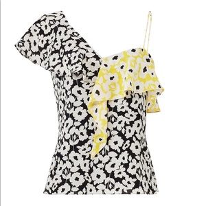 Slate & Willow yellow printed one shoulder top
